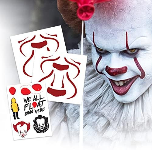 Scary Clown Temporary Tattoos |(2-Pack) Bonus "It" Tattoos | Skin Safe | MADE IN THE USA | Remova... | Amazon (US)