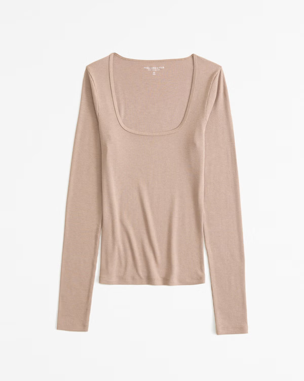 Women's Long-Sleeve Featherweight Rib Tuckable Squareneck Top | Women's Tops | Abercrombie.com | Abercrombie & Fitch (US)