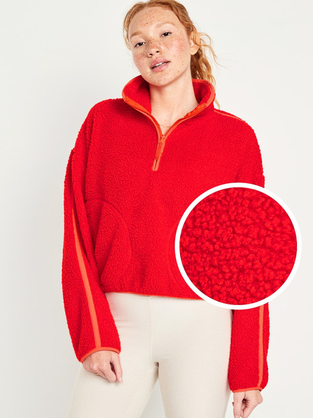 Cropped Sherpa 1/4-Zip Pullover for Women | Old Navy (US)