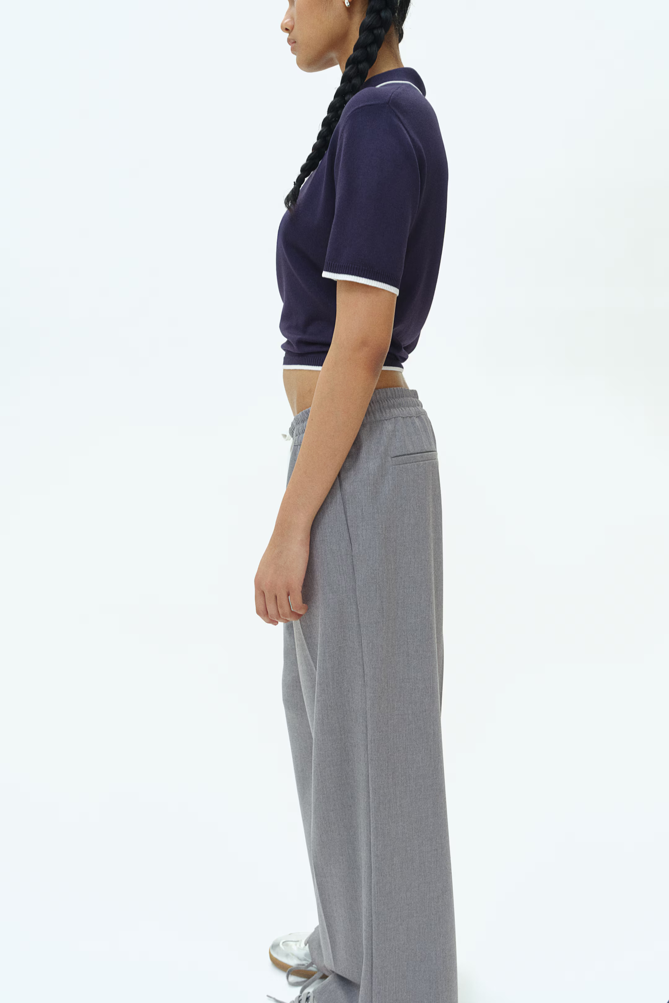 Wide-cut Pull-on Pants - Gray melange - Ladies | H&M US | H&M (US + CA)