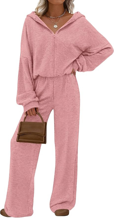 PRETTYGARDEN Women's 2 Piece Fall Lounge Sets 2026 Zip Up Hoodie Wide Leg Tracksuit Spring Matchi... | Amazon (US)