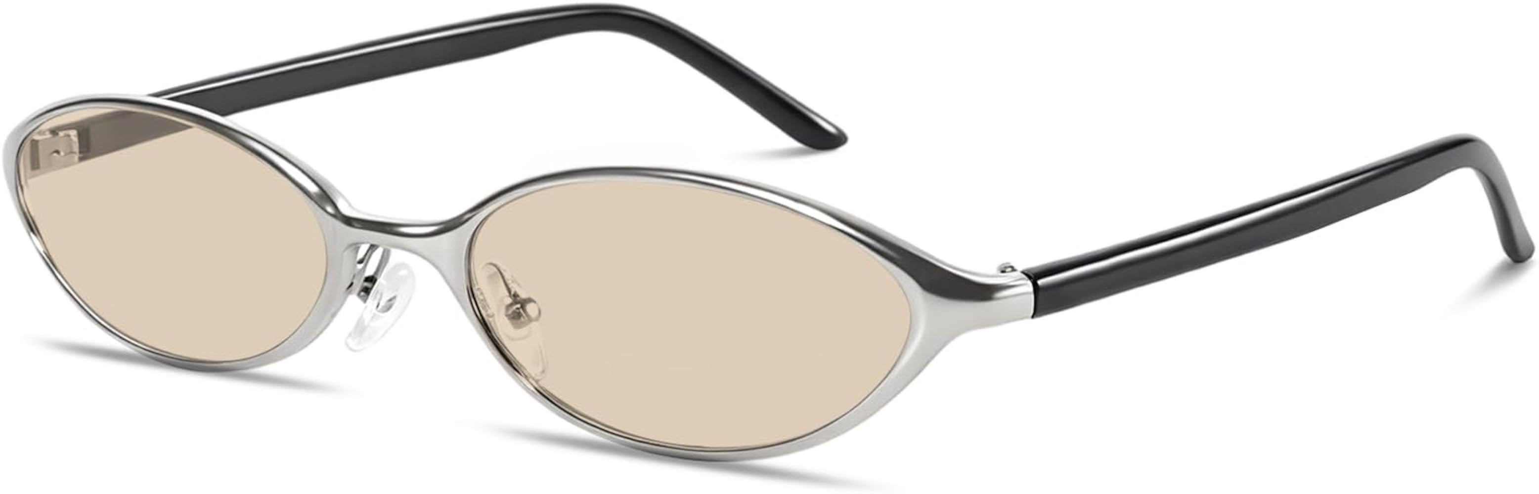 Rmerom Silver Y2K Oval Narrow Sunglasses for Women Retro Glasses | Amazon (US)