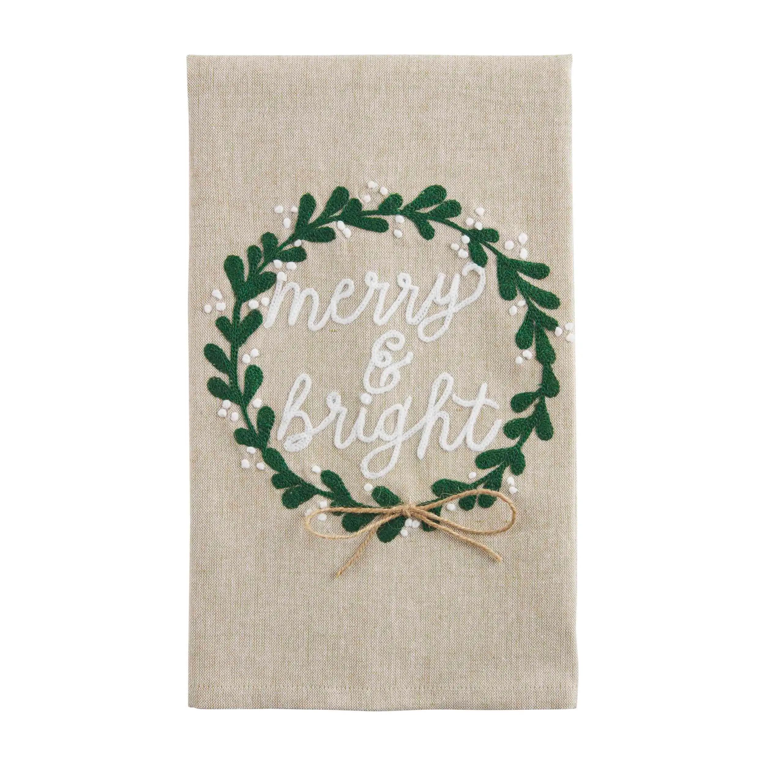 Merry and bright christmas greenery towel | Mud Pie (US)