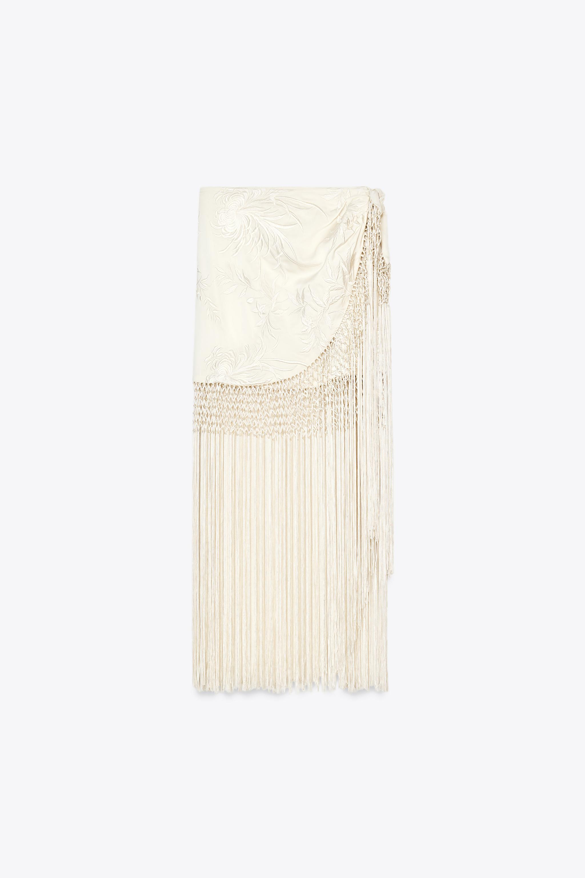 EMBROIDERED FRINGED WRAP SKIRT | Zara US