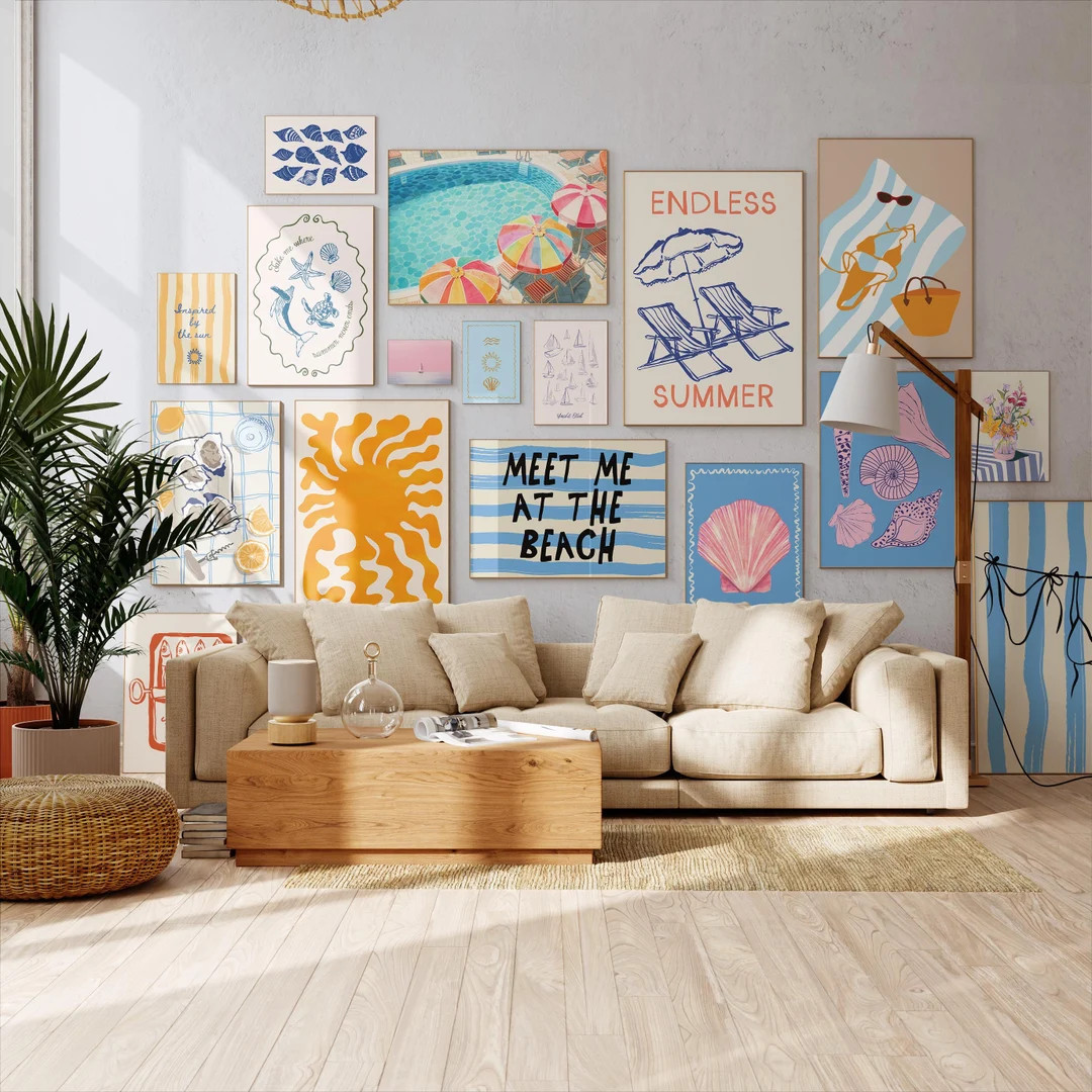 Summer Prints Gallery Wall Set, Set of 17 Prints, Coastal Wall Art, Mega Bundle Art, Printable Ga... | Etsy (US)