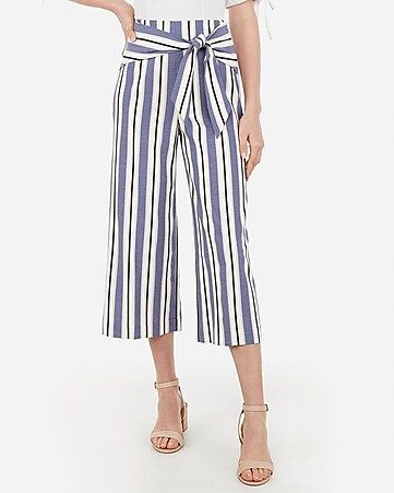 striped knot front cropped culottes | Express
