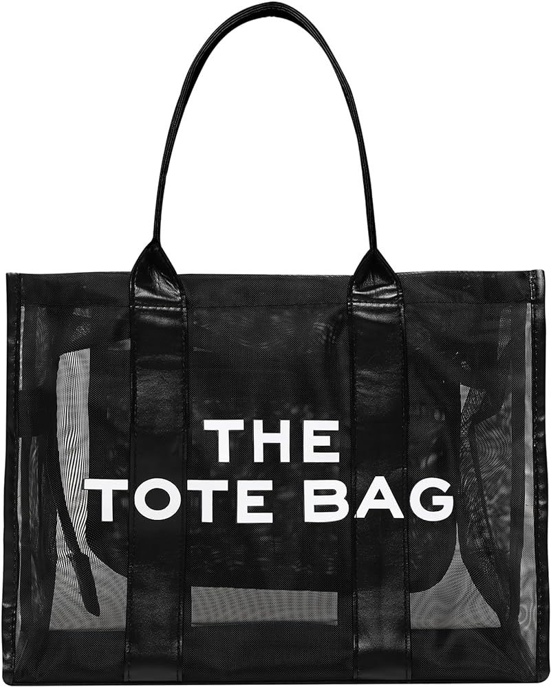 The Tote Bag Beach Bag Mesh Clear Totes Bag Large with Zipper Travel Tote Bag, Handbags, and Work... | Amazon (US)