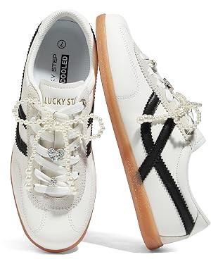 LUCKY STEP Women's Classic Retro Sneakers Casual Fashion Gum Sole Trainer Cow Suede Running Walki... | Amazon (US)