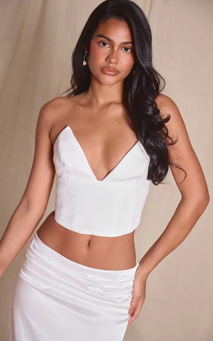 Premium White Woven Pointed Bust Bandeau Corset | PrettyLittleThing US