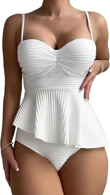 SOLY HUX Women's Tankini Set Ruffle Hem High Waisted Bikini Bathing Suits Two Piece Swimsuit | Amazon (US)