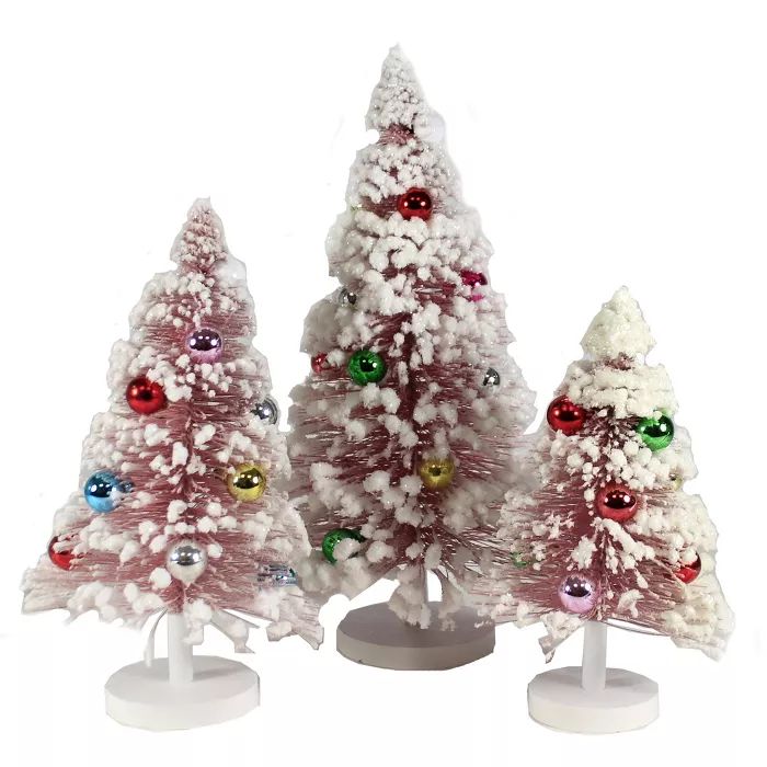 Christmas 13.5" Pink Snow Forest Trees Putz Village Retro  -  Decorative Figurines | Target