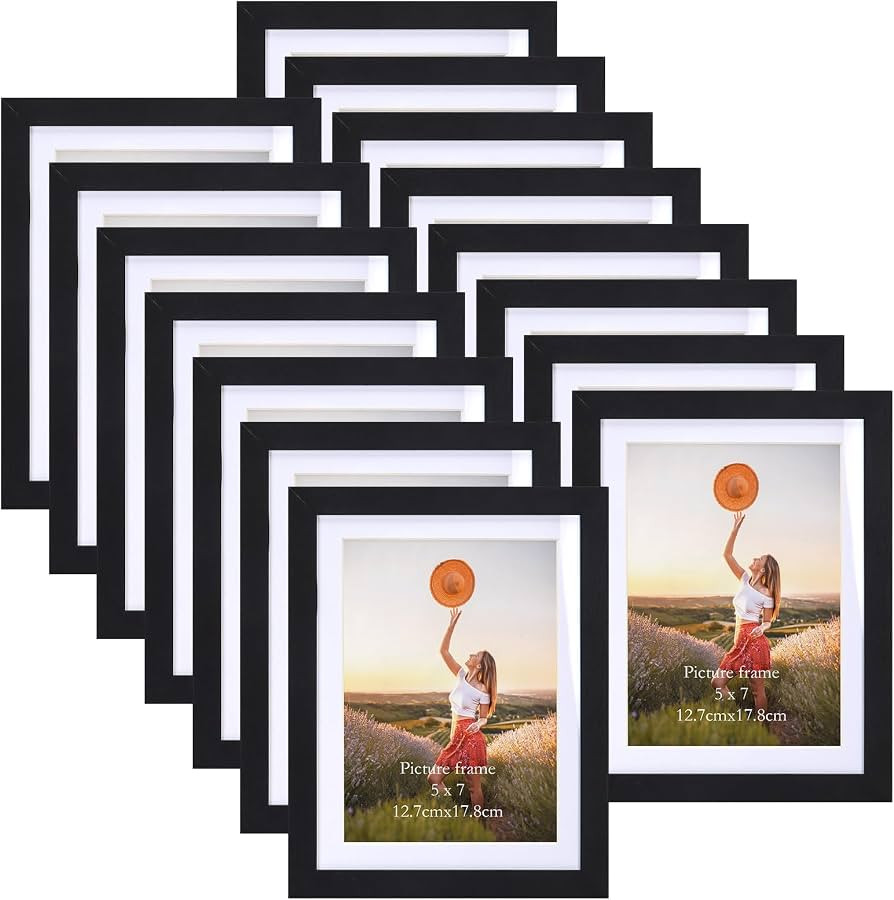 5x7 Picture Frame Black Set of 15, Display Pictures 6x8 without Mat or 5x7 with Mat, Multi Photo ... | Amazon (US)
