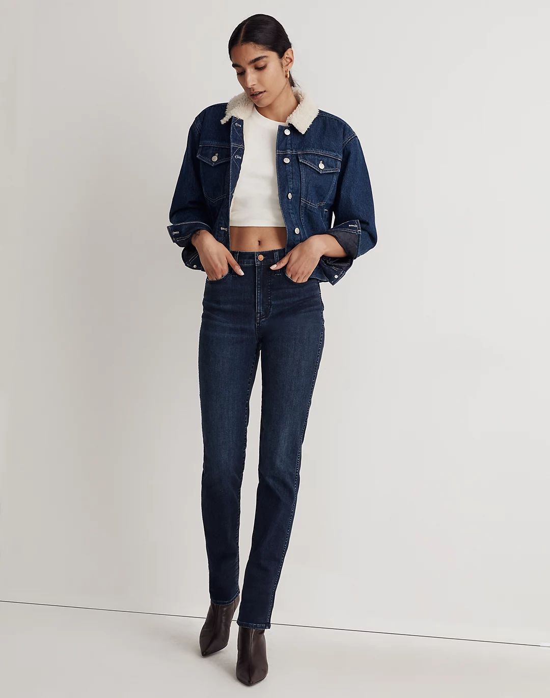 Petite High-Rise Slim Straight Jeans in Larchley Wash: TENCEL™ Denim Edition | Madewell