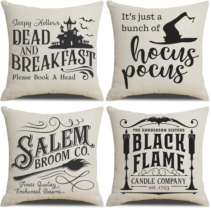 PSDWETS Fall Decor Throw Pillow Covers Set of 4 with Halloween Decorations Quotes Cotton Linen Ho... | Amazon (US)