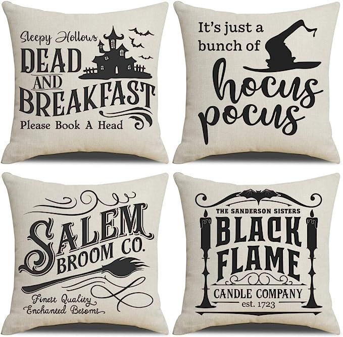 PSDWETS Fall Decor Throw Pillow Covers Set of 4 with Halloween Decorations Quotes Cotton Linen Ho... | Amazon (US)