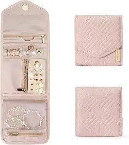 BAGSMART Travel Jewelry Organizer Case Foldable Jewelry Roll,Soft Pink | Small Travel Jewelry Org... | Amazon (US)
