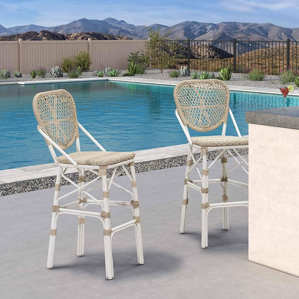PURPLE LEAF French Bar Stools Set of 2 Patio Rattan Aluminum Bar Height Bamboo Pattern Finish Bar... | Amazon (US)