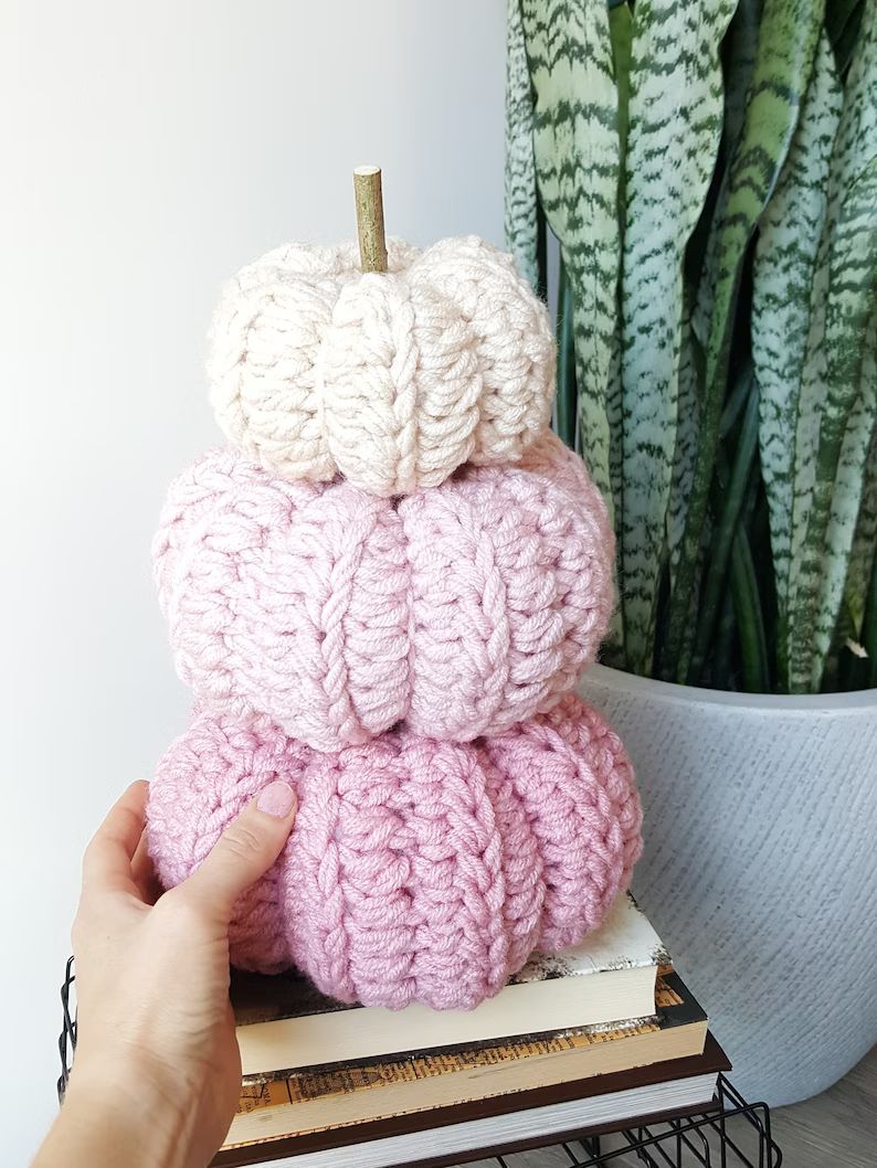 Chunky Crochet Pumpkins. Pink Chunky Pumpkins Stack. - Etsy | Etsy (US)