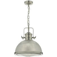 DAR - Dome Pendant Light Satin Nickel And Textured Glass, 1x E27 | ManoMano UK