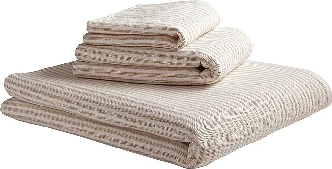 Stone & Beam Casual Striped 100% Cotton Bath Towel, Hand Towel, and Washcloth, Tan and White | Amazon (CA)