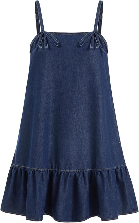 CIDER Womens Overall Dress Denim Jumper with Pockets Adjustable Strap Ruffle Hem Jean Dresses Loo... | Amazon (US)
