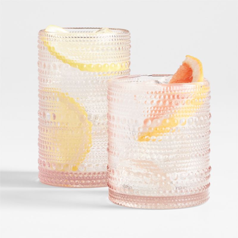 Alma Pink Highball and Double Old-Fashioned Glass | Crate and Barrel | Crate & Barrel