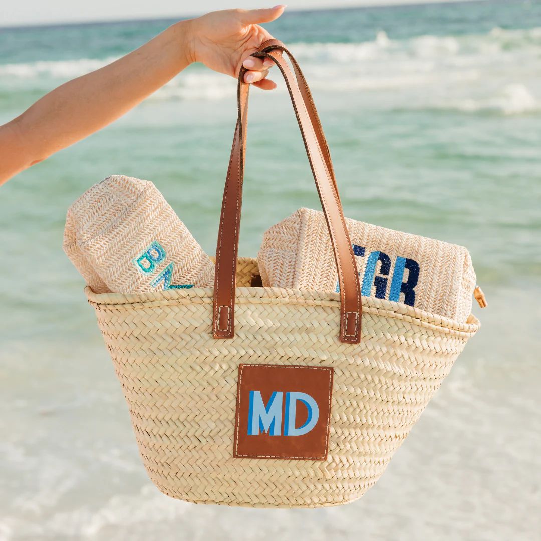 Embroidered Monogram Cane Tote | Sprinkled With Pink
