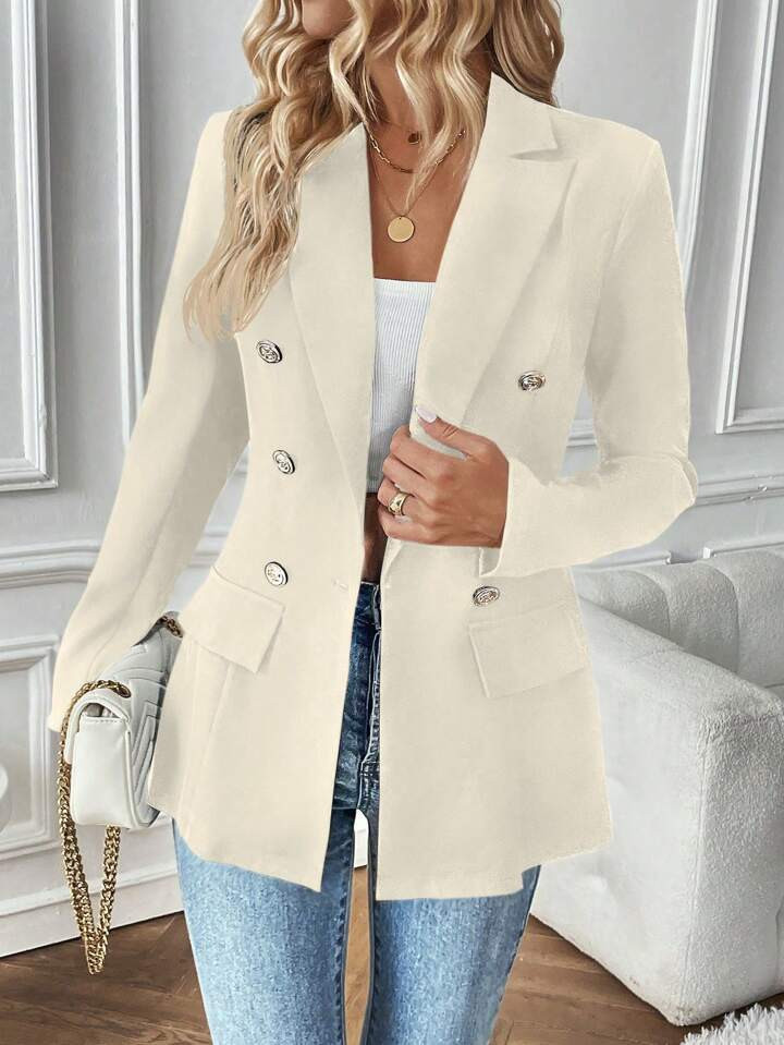 SHEIN Clasi Ladies' Notched Lapel Double Breasted Long Sleeve Blazer | SHEIN