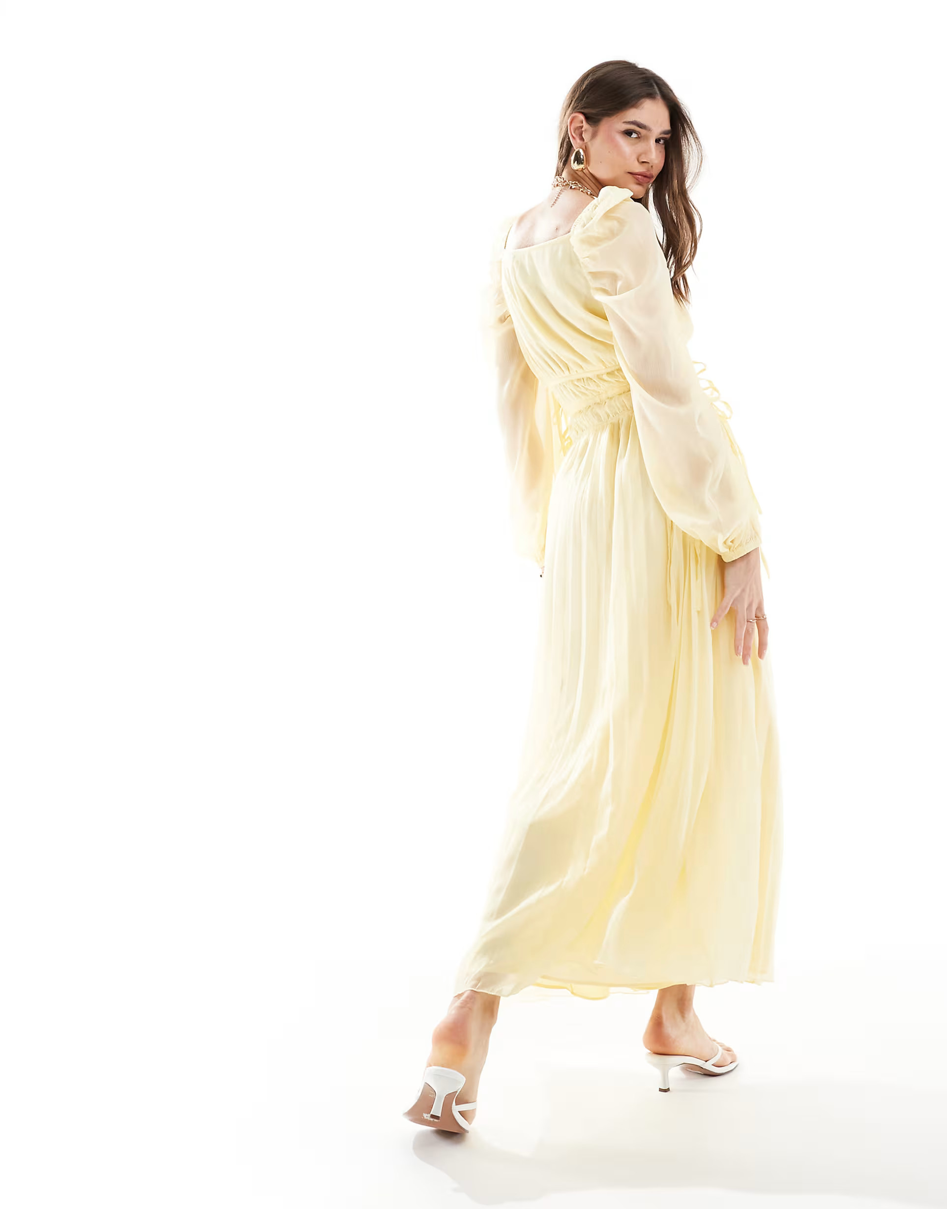 ASOS DESIGN pleated drawstring bodice maxi dress in pastel yellow | ASOS | ASOS (Global)