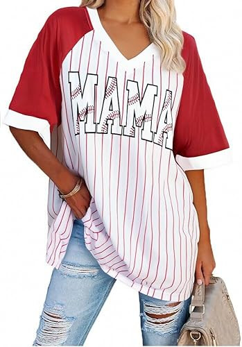 Baseball Mom Shirt for Women V Neck Baseabll Mama Ralgan T-Shirts Baseball Mom Gifts Tops Basebal... | Amazon (US)