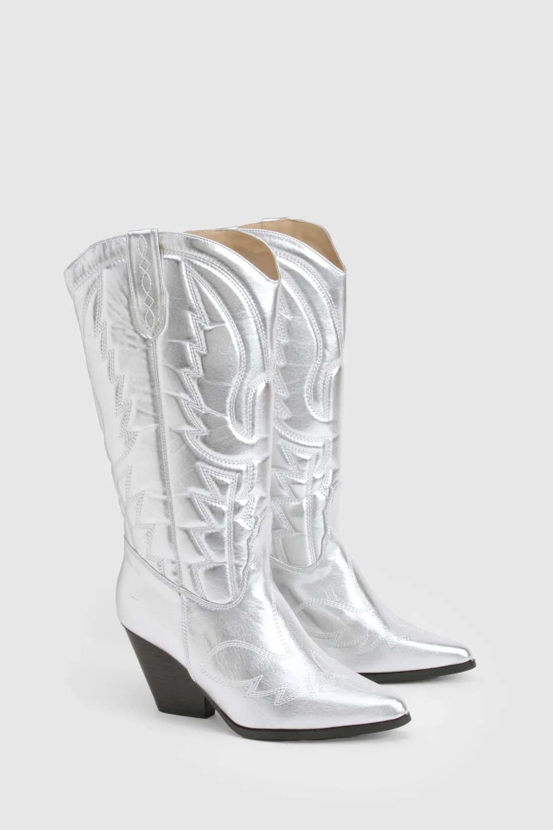 Wide Fit Metallic Knee High Western Cowboy Boots | Boohoo.com (UK & IE)