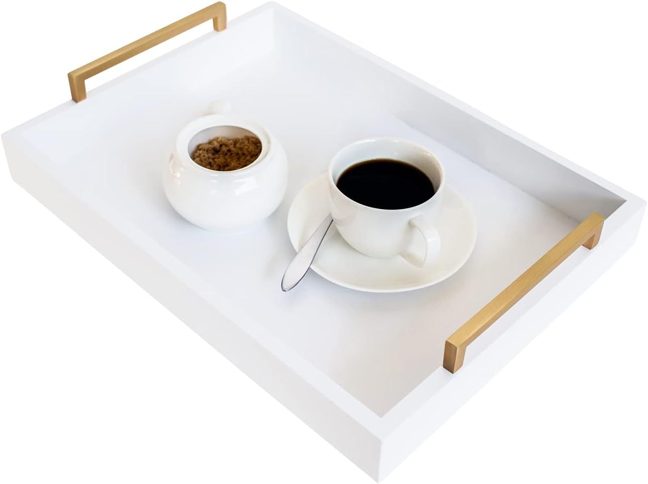 White Tray, Serving Tray for Coffee Table, Ottoman Tray, White and Gold Decorative Tray, Wooden S... | Amazon (US)