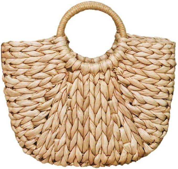 Handwoven Rattan Top-handle Bag for Women Bohemian Large Straw Tote Bag Beach Carrying Handbag | Amazon (UK)