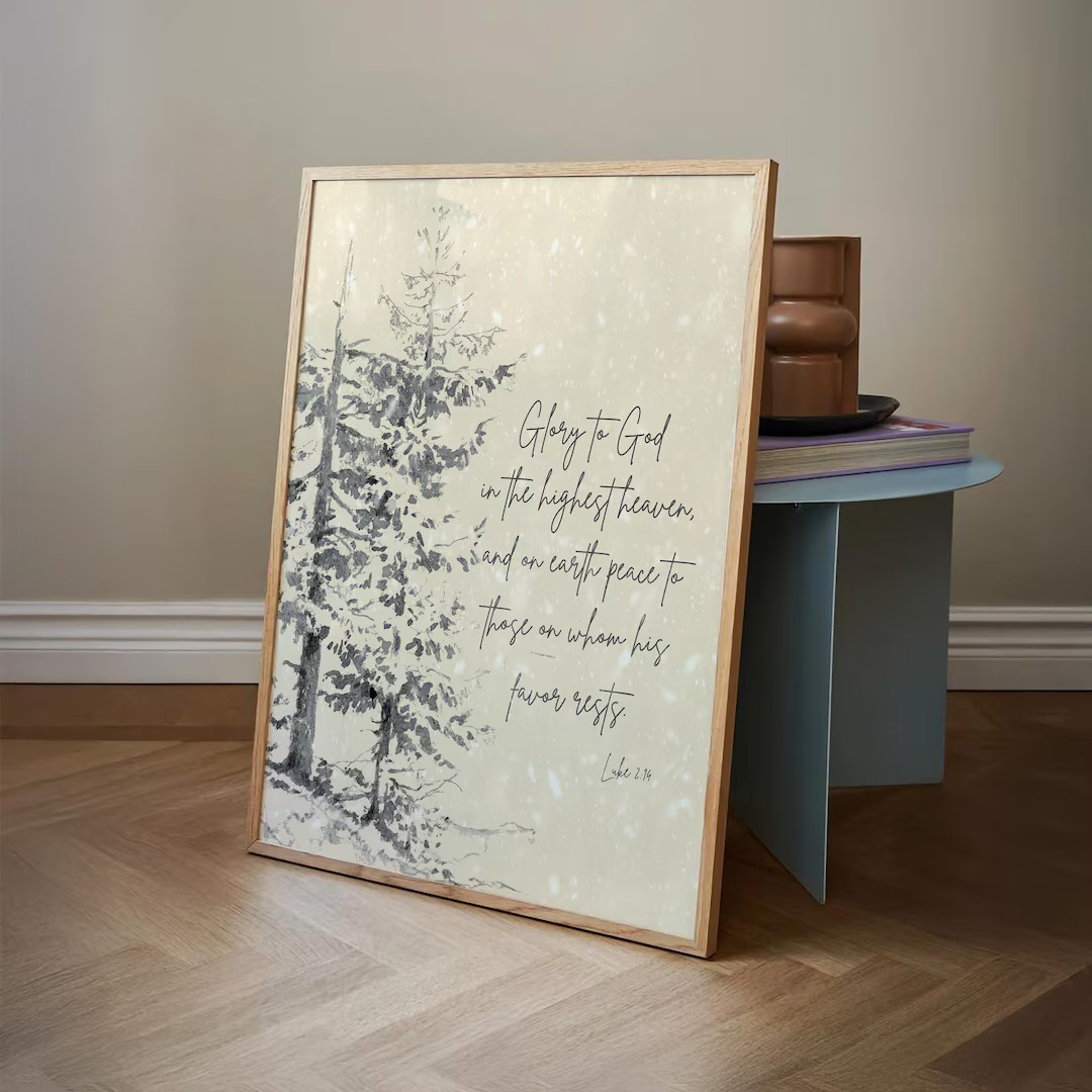 Luke 2:14 Christmas Scripture Art | Winter Tree Holiday Print - Etsy | Etsy (US)