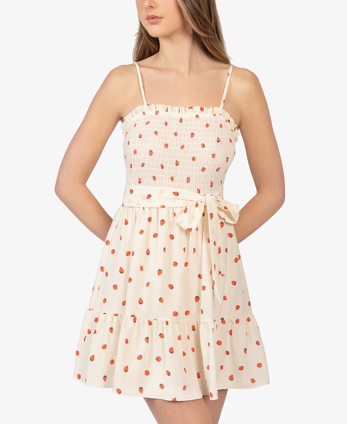 Juniors' Strawberry-Print Smocked Dress | Macys (US)
