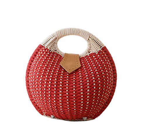 TONWHAR® Lady's Stylish Shell Shape Straw Tote Handbag Rattan Beach Bag (Orange Red) | Amazon (US)