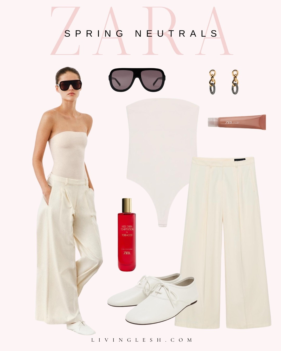 Zara | Zara outfit | Spring outfit | Bodysuit | Trousers | Wide leg pants | Spring neutrals | Neutral outfit | Neutral style | Zara beauty | sunglasses | perfume

#LTKootd #LTKdayinmylife #LTKSeasonal