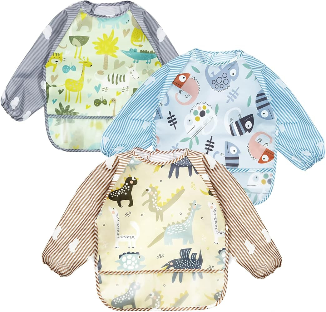 PandaEar (3 Pack) Long Sleeve Bibs| Baby Feeding Bib Smock Bibs| Baby Bibs with sleeves for Baby ... | Amazon (CA)