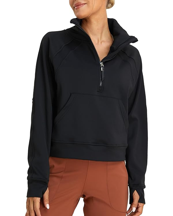 Oalka Sweatshirts Half Zip Long Sleeve Cropped Pullover Lined Full Zip Hoodies Thumb Hole Jackets | Amazon (US)