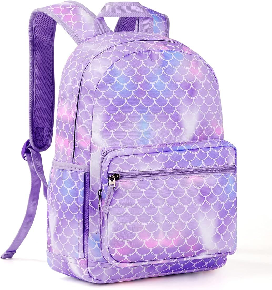 Choco Mocha 16 Inch Kids Backpack for Girls Travel School Backpack, Mermaid Purple | Amazon (US)