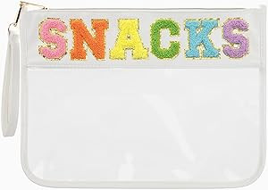 Snack Bag Clear Chenille Varsity Letter Zipper Pouch for Travel Nylon Clear Cosmetic Bag Makeup T... | Amazon (US)