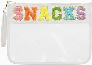 Snack Bag Clear Chenille Varsity Letter Zipper Pouch for Travel Nylon Clear Cosmetic Bag Makeup T... | Amazon (US)