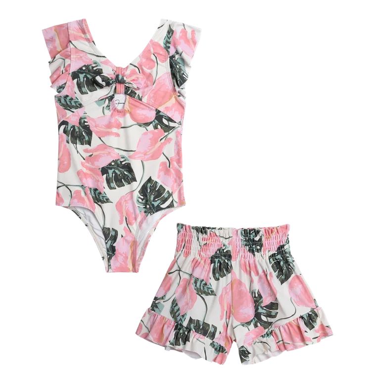 Jessica Simpson Girls' Bathing Suit Set - UPF 50+ One Piece Swimsuit and Shorts (S-XL) | Walmart (US)