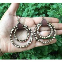 Laser-Cut Leopard Print Wood Hoop Earrings, Boho Dangle Earrings | Etsy (US)