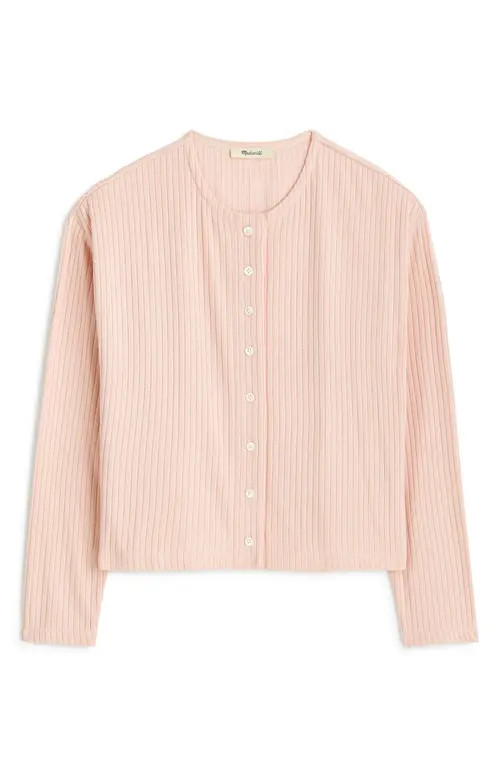 Madewell Relaxed Rib Button Front Cardigan in Pale Blush at Nordstrom, Size Medium | Nordstrom