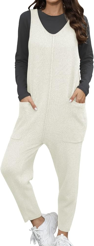 DEEP SELF Women Casual V Neck Sleeveless Sweater Jumpsuits Stretchy Fit One Piece Long Pants Swea... | Amazon (US)