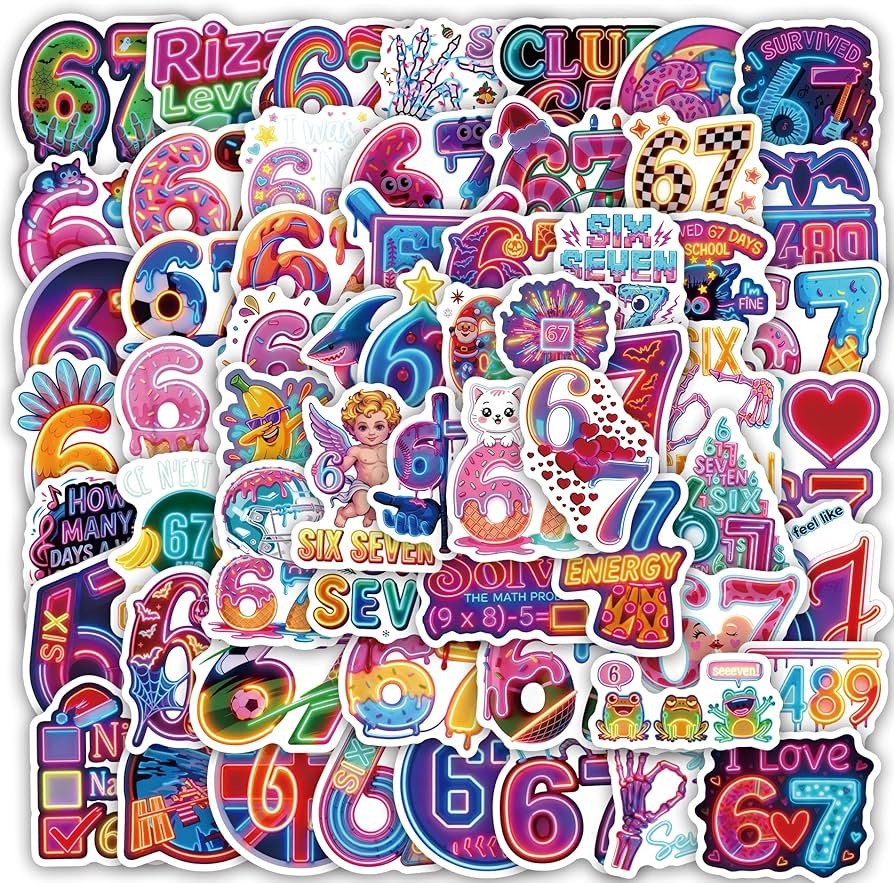 60Pcs 67 Stickers, Funny Six Seven Stickers Meme for Kids Teens Adult, 67 Stuff 6 7 Stickers for ... | Amazon (US)