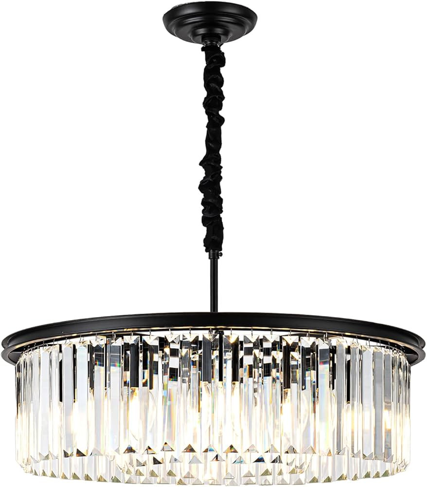 23" Black Crystal Chandelier 8-Light Modern Crystal Pendant Ceiling Light Fixture 2 Rings Luxury ... | Amazon (US)