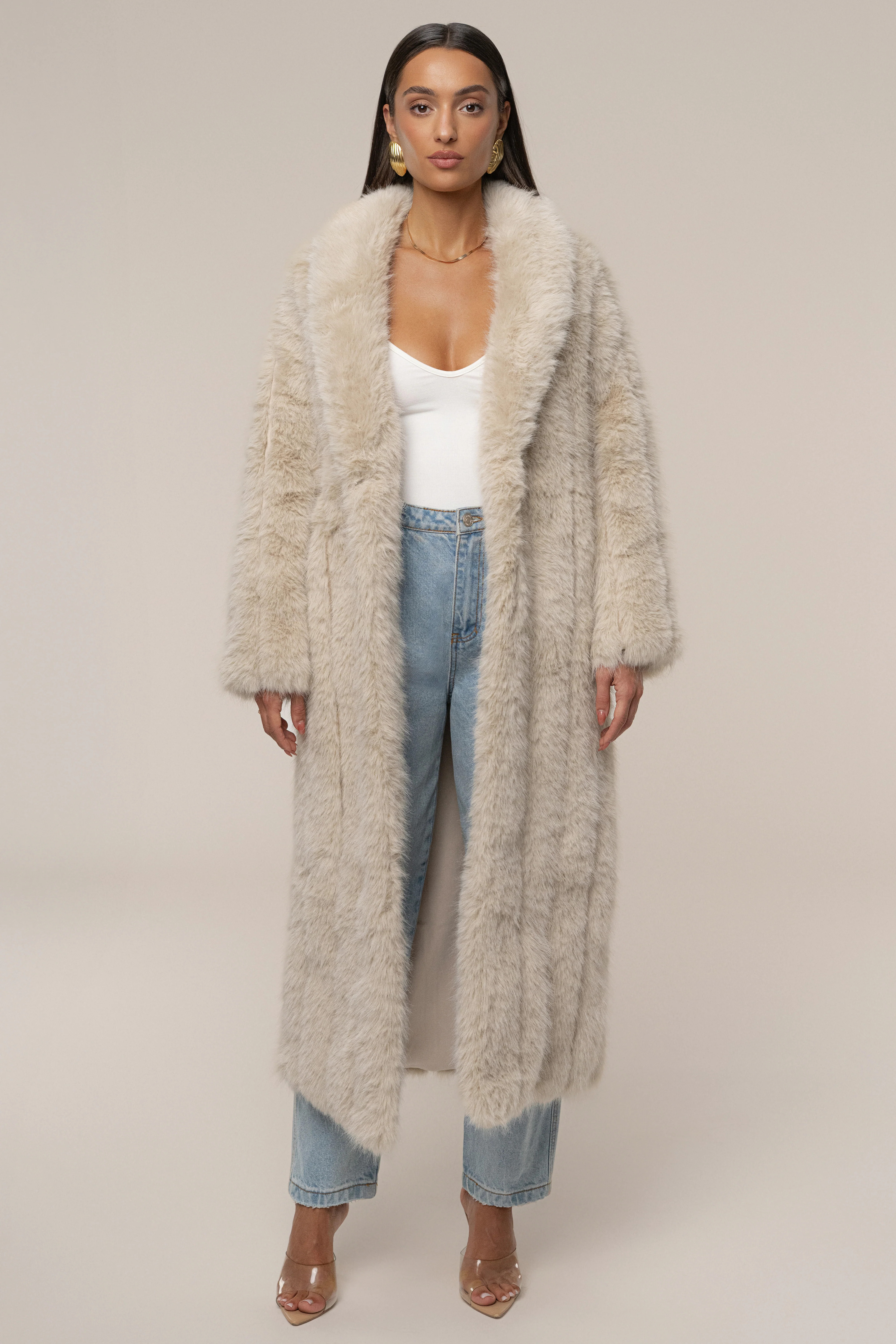 Beige Manhattan Faux Fur Coat M/L | JLUXLABEL