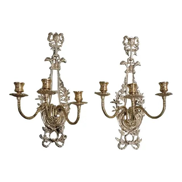 Vintage Solid Brass 3 Arm Candle Sconces - a Pair | Chairish